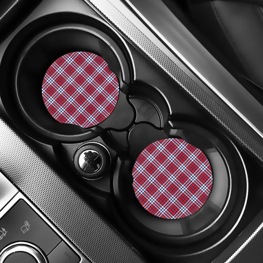 Blue Red And White USA Plaid Print Car Coasters
