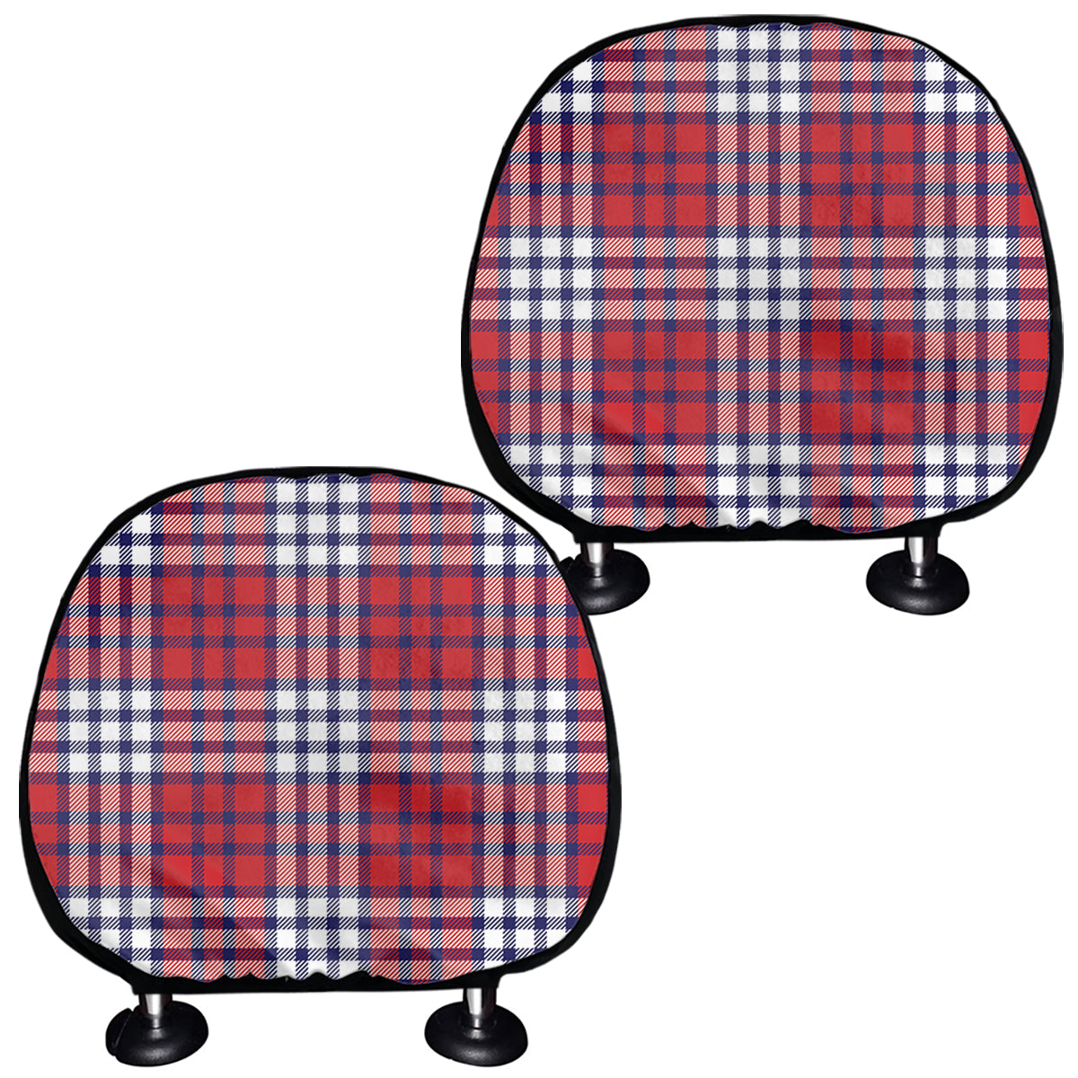 Blue Red And White USA Plaid Print Car Headrest Covers