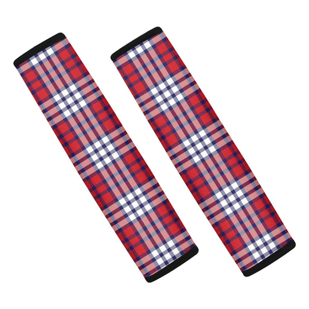 Blue Red And White USA Plaid Print Car Seat Belt Covers