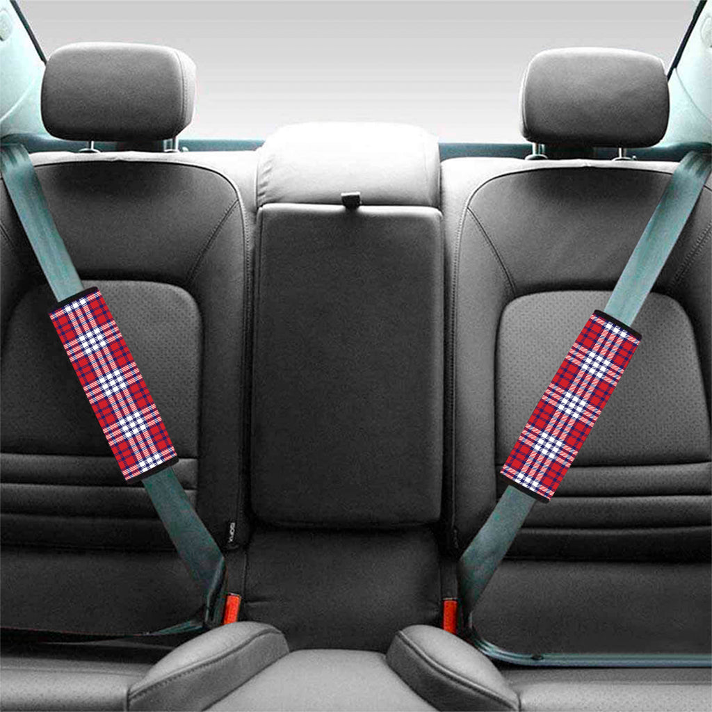 Blue Red And White USA Plaid Print Car Seat Belt Covers