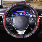 Blue Red And White USA Plaid Print Car Steering Wheel Cover