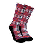 Blue Red And White USA Plaid Print Crew Socks