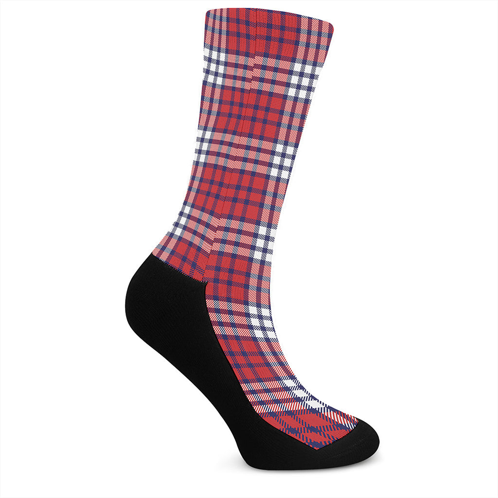 Blue Red And White USA Plaid Print Crew Socks