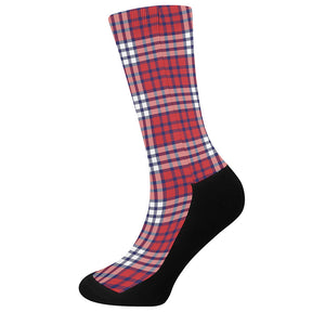 Blue Red And White USA Plaid Print Crew Socks