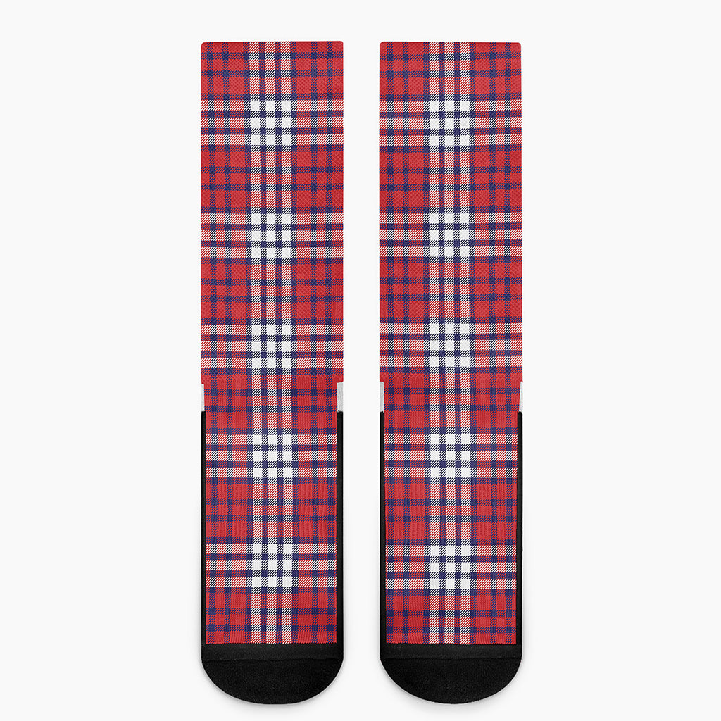 Blue Red And White USA Plaid Print Crew Socks