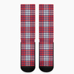 Blue Red And White USA Plaid Print Crew Socks