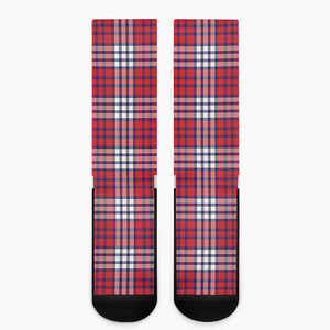 Blue Red And White USA Plaid Print Crew Socks