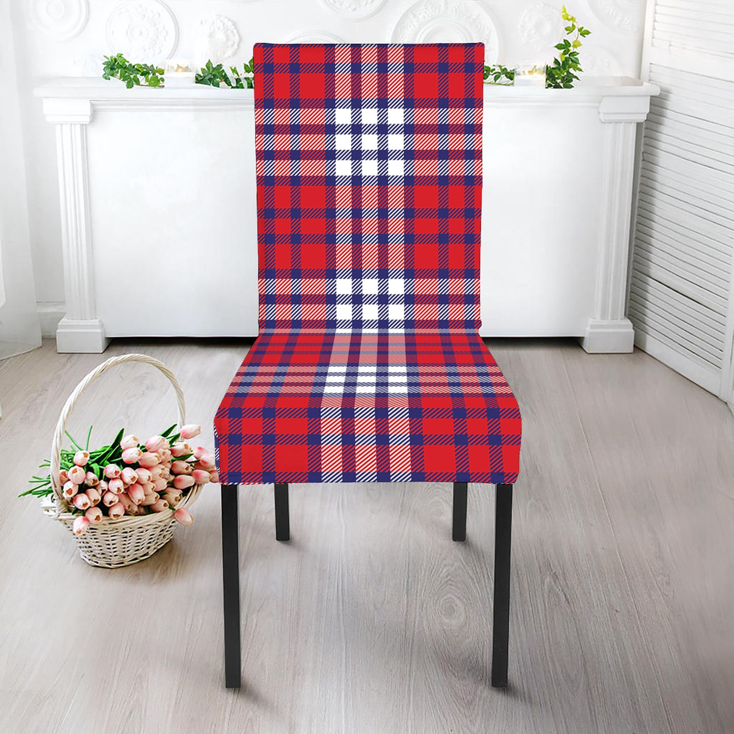 Blue Red And White USA Plaid Print Dining Chair Slipcover
