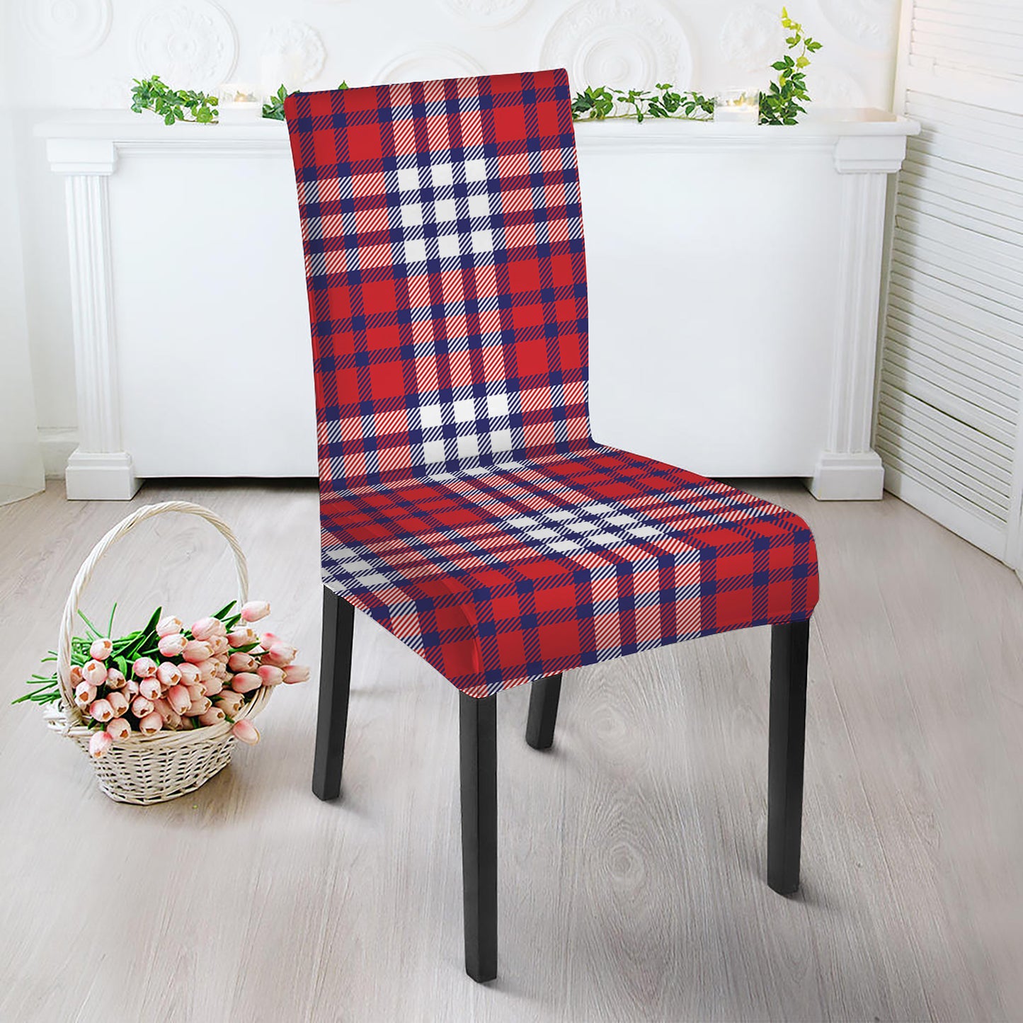Blue Red And White USA Plaid Print Dining Chair Slipcover