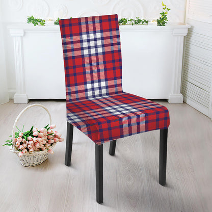 Blue Red And White USA Plaid Print Dining Chair Slipcover