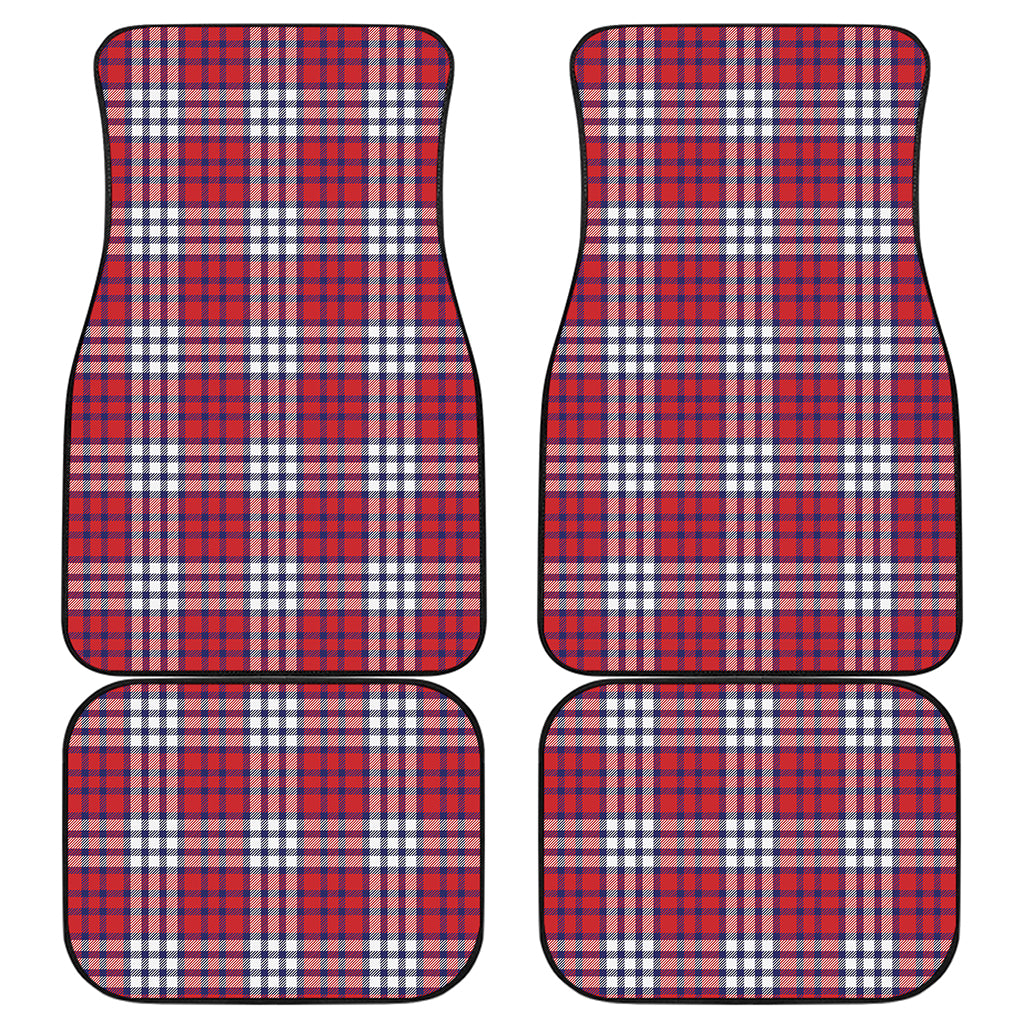 Blue Red And White USA Plaid Print Front and Back Car Floor Mats