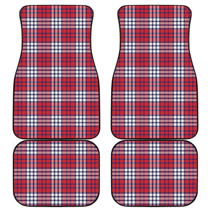 Blue Red And White USA Plaid Print Front and Back Car Floor Mats