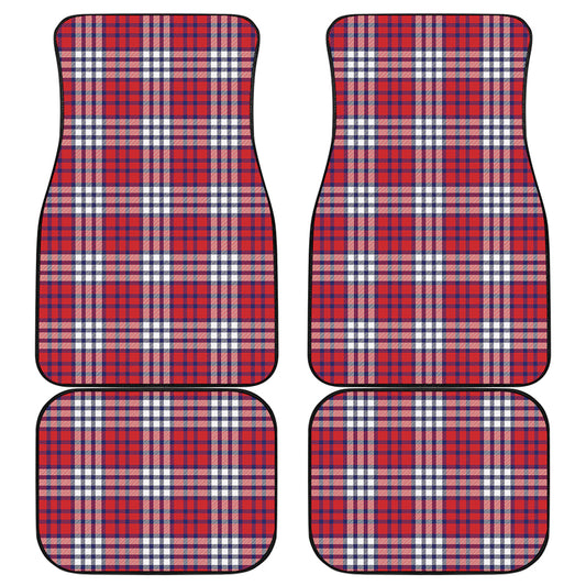 Blue Red And White USA Plaid Print Front and Back Car Floor Mats