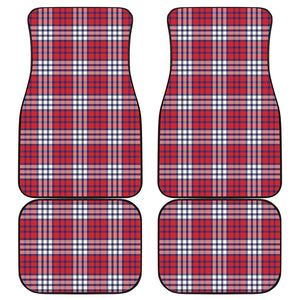 Blue Red And White USA Plaid Print Front and Back Car Floor Mats