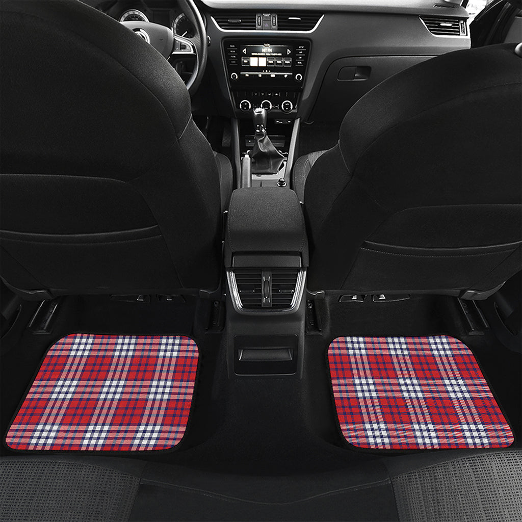 Blue Red And White USA Plaid Print Front and Back Car Floor Mats