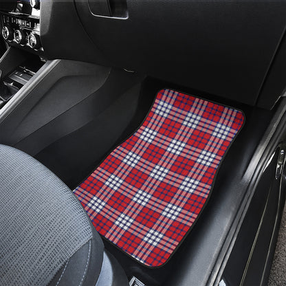 Blue Red And White USA Plaid Print Front and Back Car Floor Mats