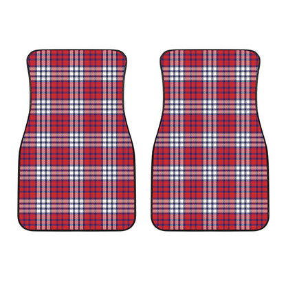 Blue Red And White USA Plaid Print Front Car Floor Mats