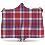 Blue Red And White USA Plaid Print Hooded Blanket