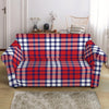 Blue Red And White USA Plaid Print Loveseat Slipcover