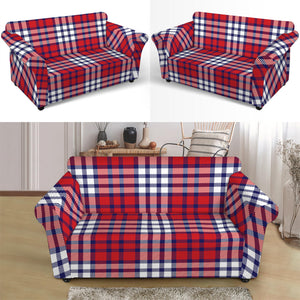 Blue Red And White USA Plaid Print Loveseat Slipcover