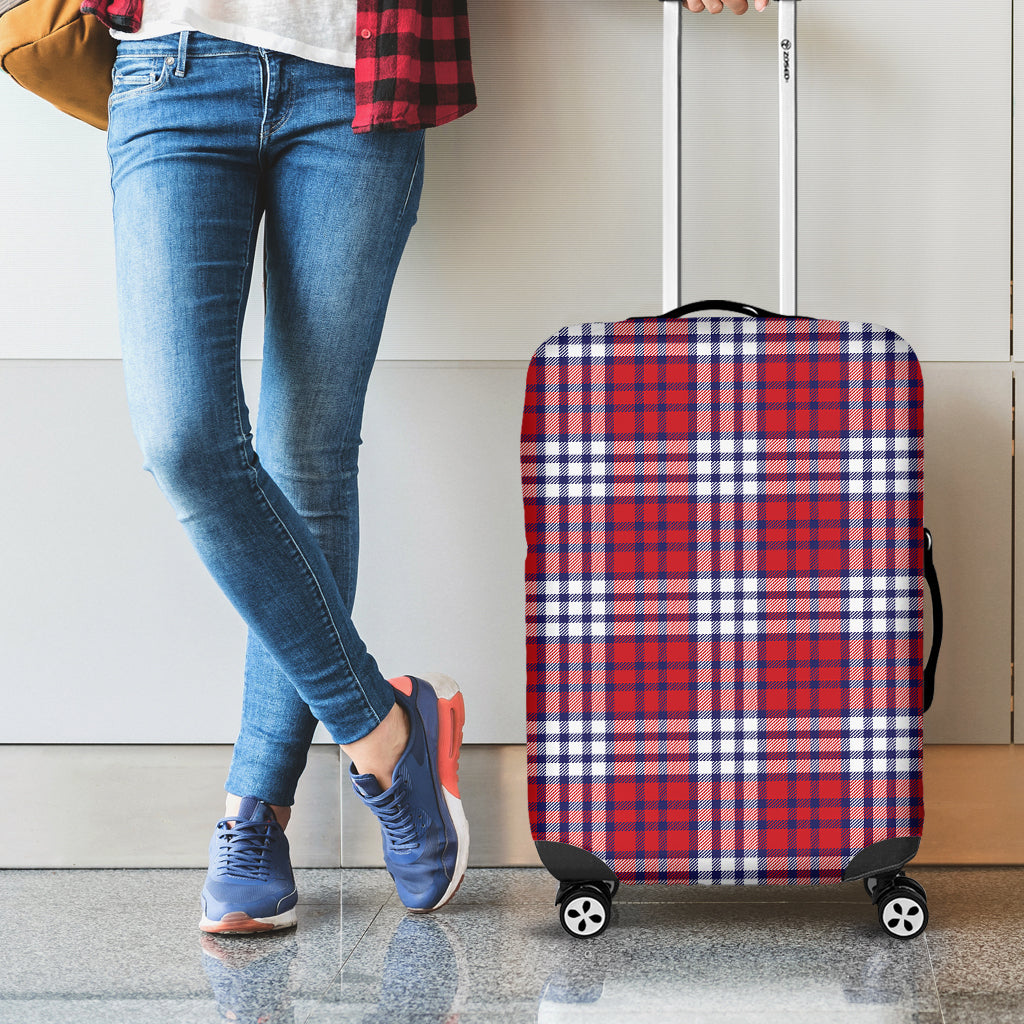 Blue Red And White USA Plaid Print Luggage Cover