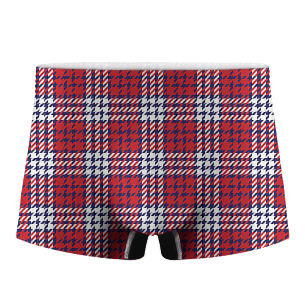 Blue Red And White USA Plaid Print Men's Boxer Briefs