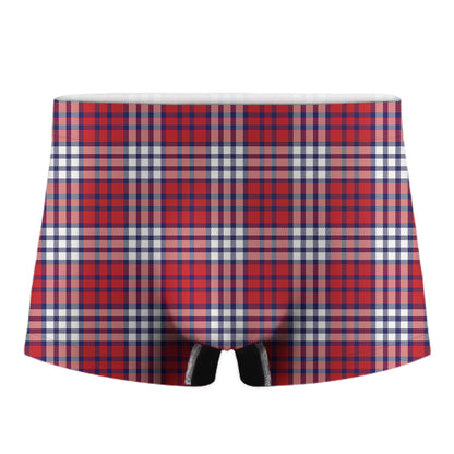 Blue Red And White USA Plaid Print Men's Boxer Briefs