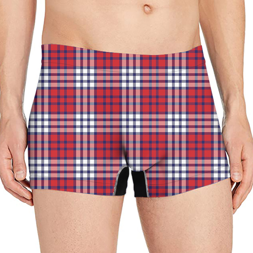 Blue Red And White USA Plaid Print Men's Boxer Briefs