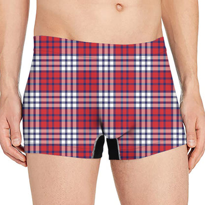 Blue Red And White USA Plaid Print Men's Boxer Briefs