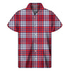 Blue Red And White USA Plaid Print Men's Short Sleeve Shirt