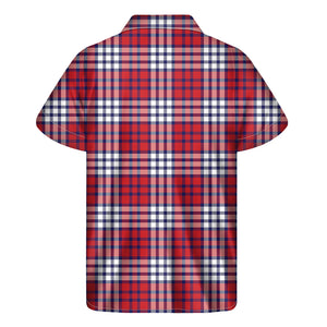 Blue Red And White USA Plaid Print Men's Short Sleeve Shirt
