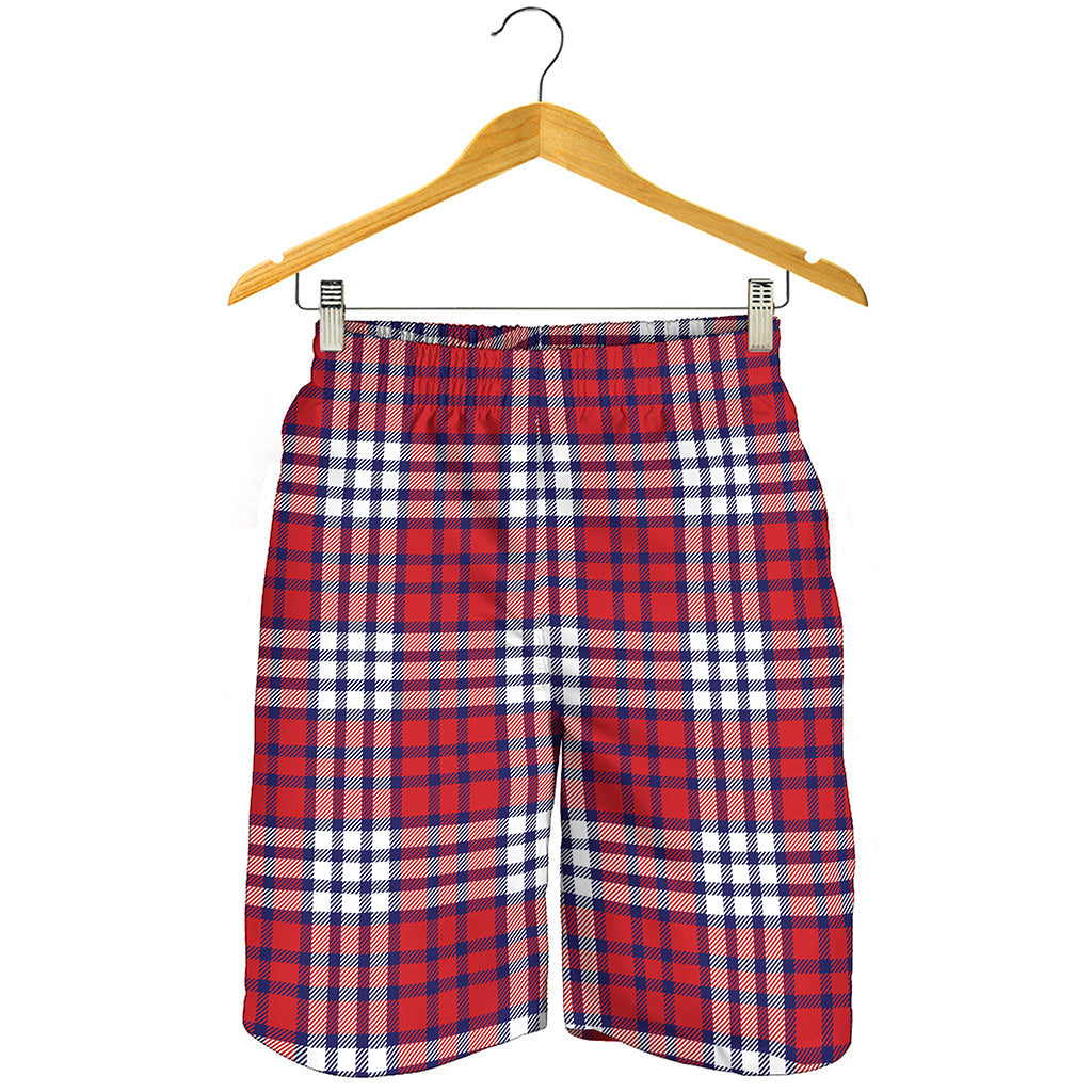 Blue Red And White USA Plaid Print Men's Shorts