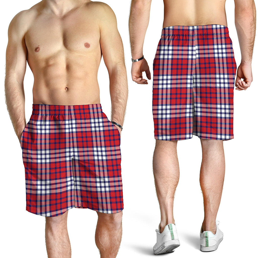 Blue Red And White USA Plaid Print Men's Shorts