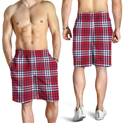 Blue Red And White USA Plaid Print Men's Shorts