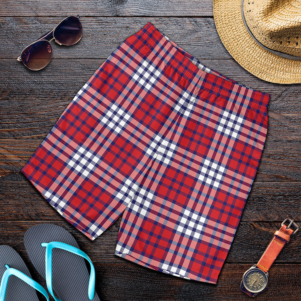 Blue Red And White USA Plaid Print Men's Shorts
