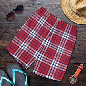 Blue Red And White USA Plaid Print Men's Shorts