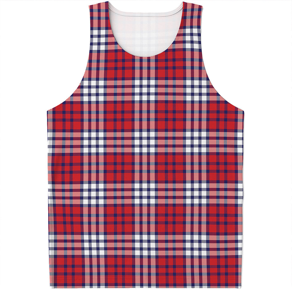 Blue Red And White USA Plaid Print Men's Tank Top