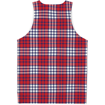 Blue Red And White USA Plaid Print Men's Tank Top