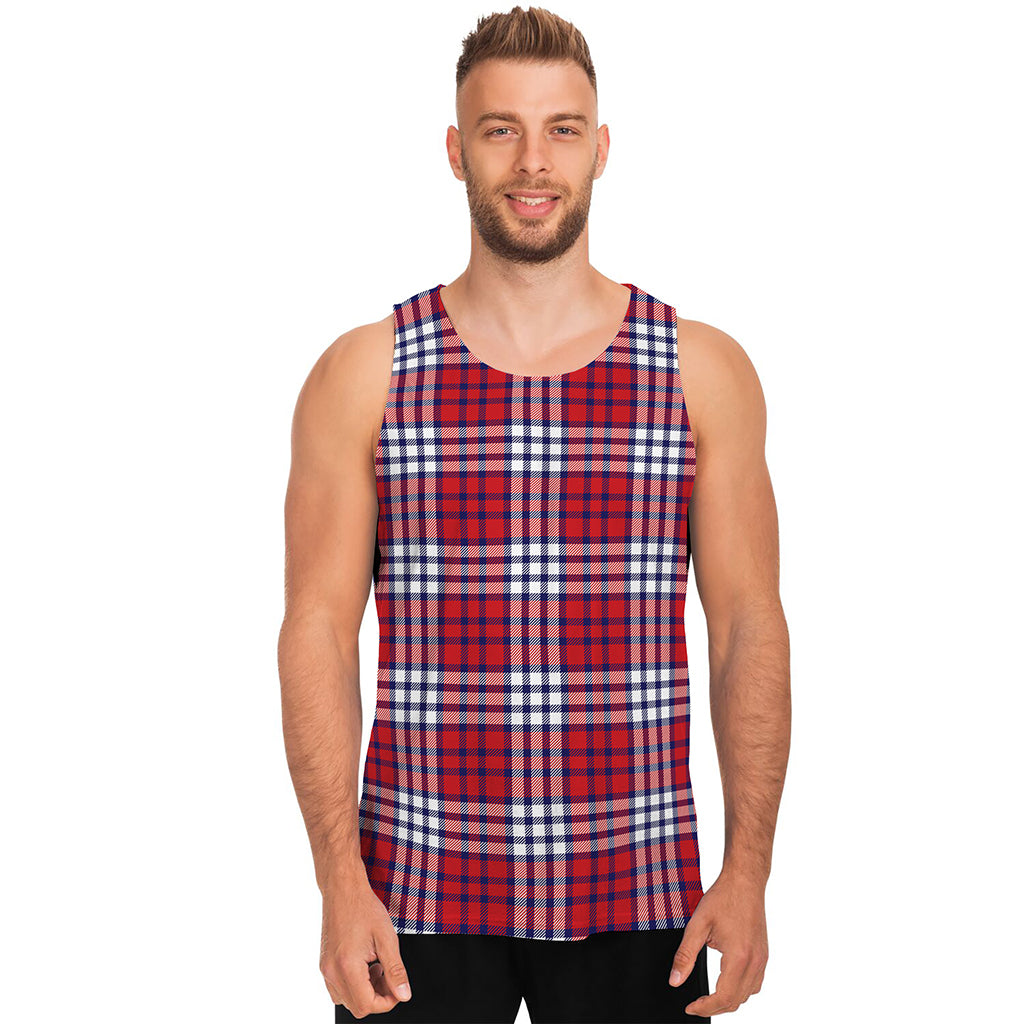 Blue Red And White USA Plaid Print Men's Tank Top