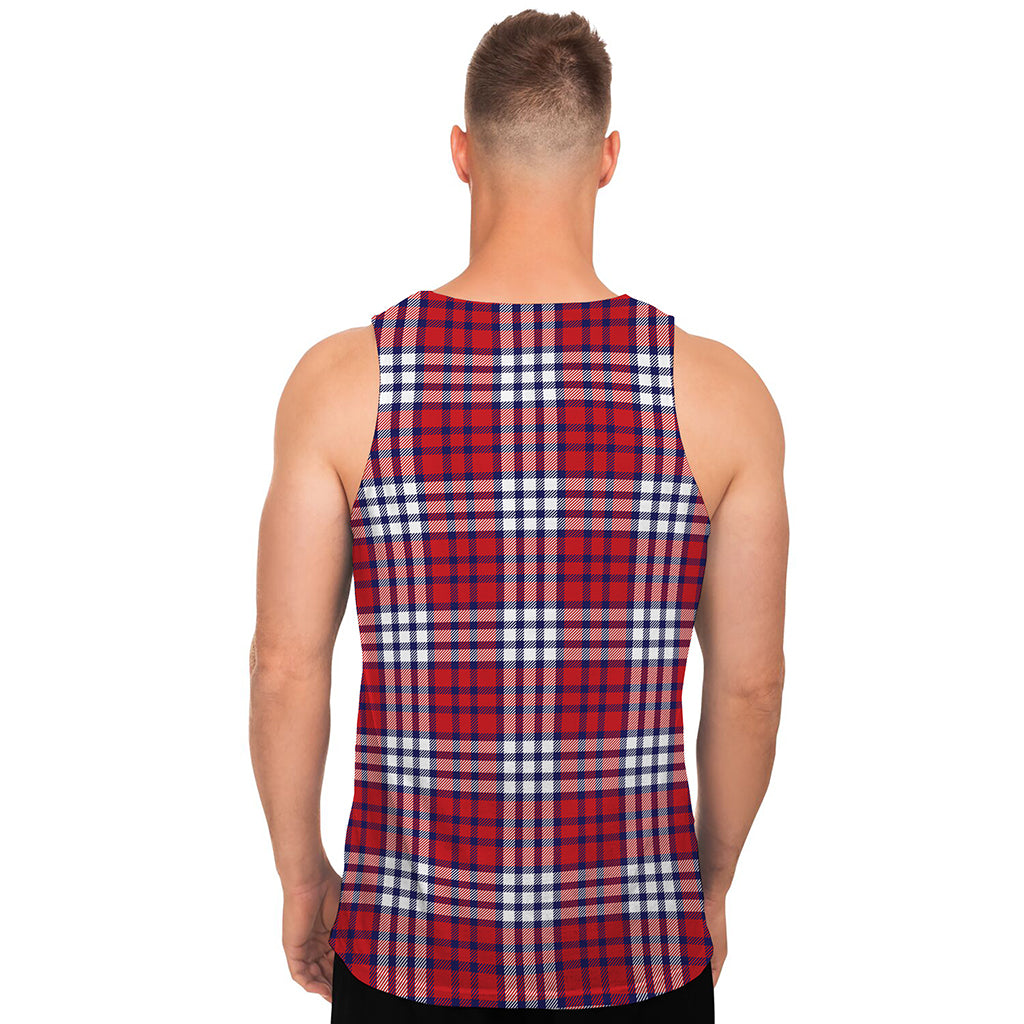 Blue Red And White USA Plaid Print Men's Tank Top