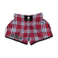 Blue Red And White USA Plaid Print Muay Thai Boxing Shorts