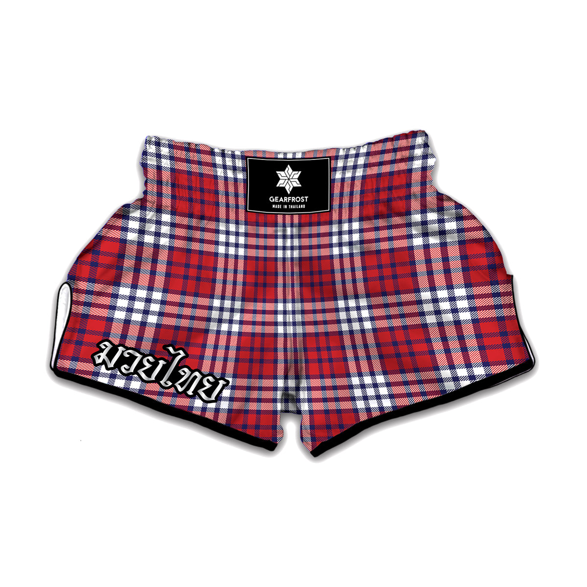 Blue Red And White USA Plaid Print Muay Thai Boxing Shorts