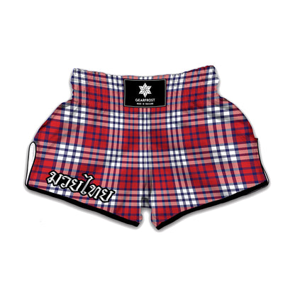 Blue Red And White USA Plaid Print Muay Thai Boxing Shorts