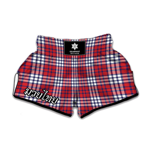 Blue Red And White USA Plaid Print Muay Thai Boxing Shorts