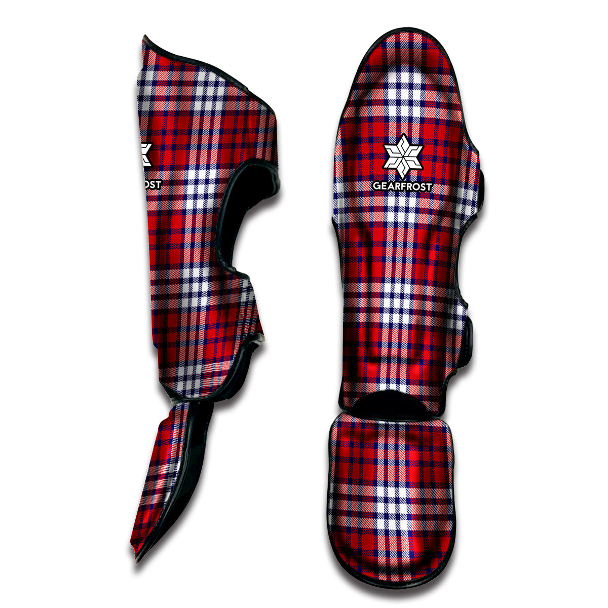 Blue Red And White USA Plaid Print Muay Thai Shin Guard