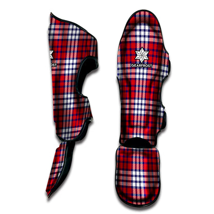 Blue Red And White USA Plaid Print Muay Thai Shin Guard