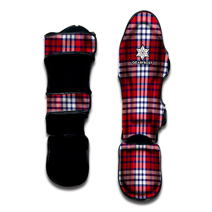 Blue Red And White USA Plaid Print Muay Thai Shin Guard