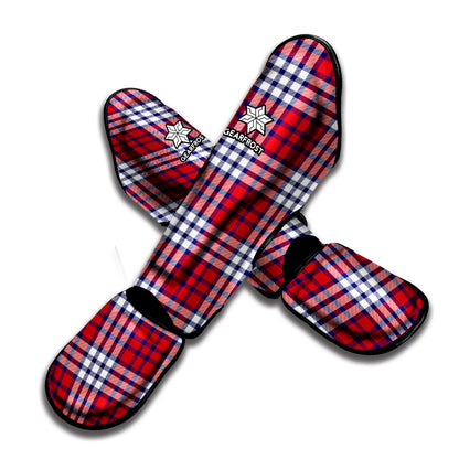 Blue Red And White USA Plaid Print Muay Thai Shin Guard