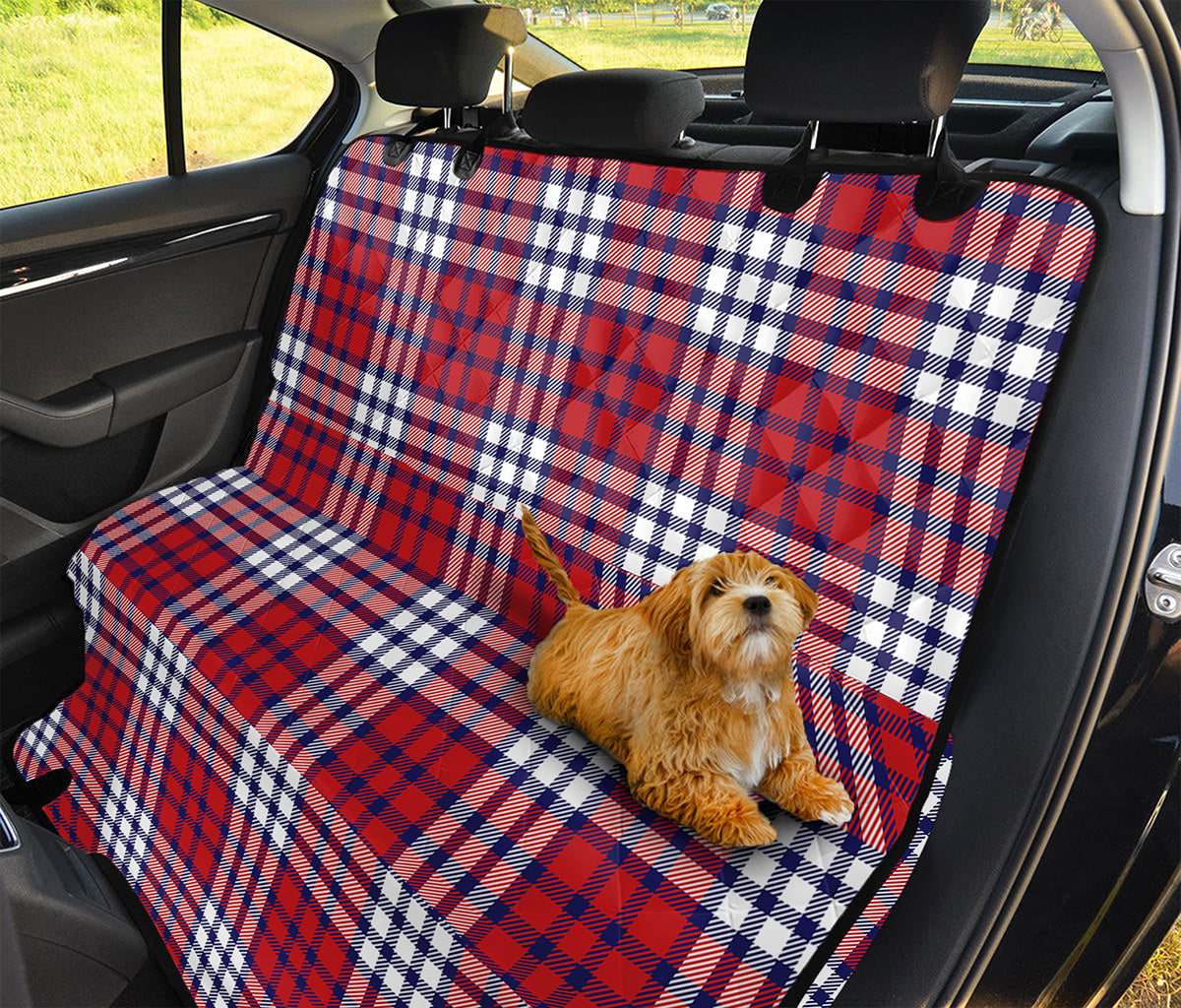 Blue Red And White USA Plaid Print Pet Car Back Seat Cover