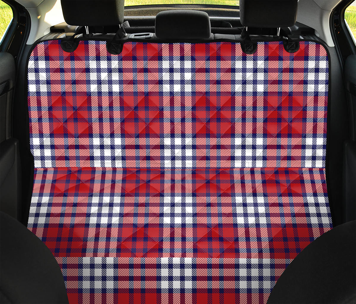 Blue Red And White USA Plaid Print Pet Car Back Seat Cover